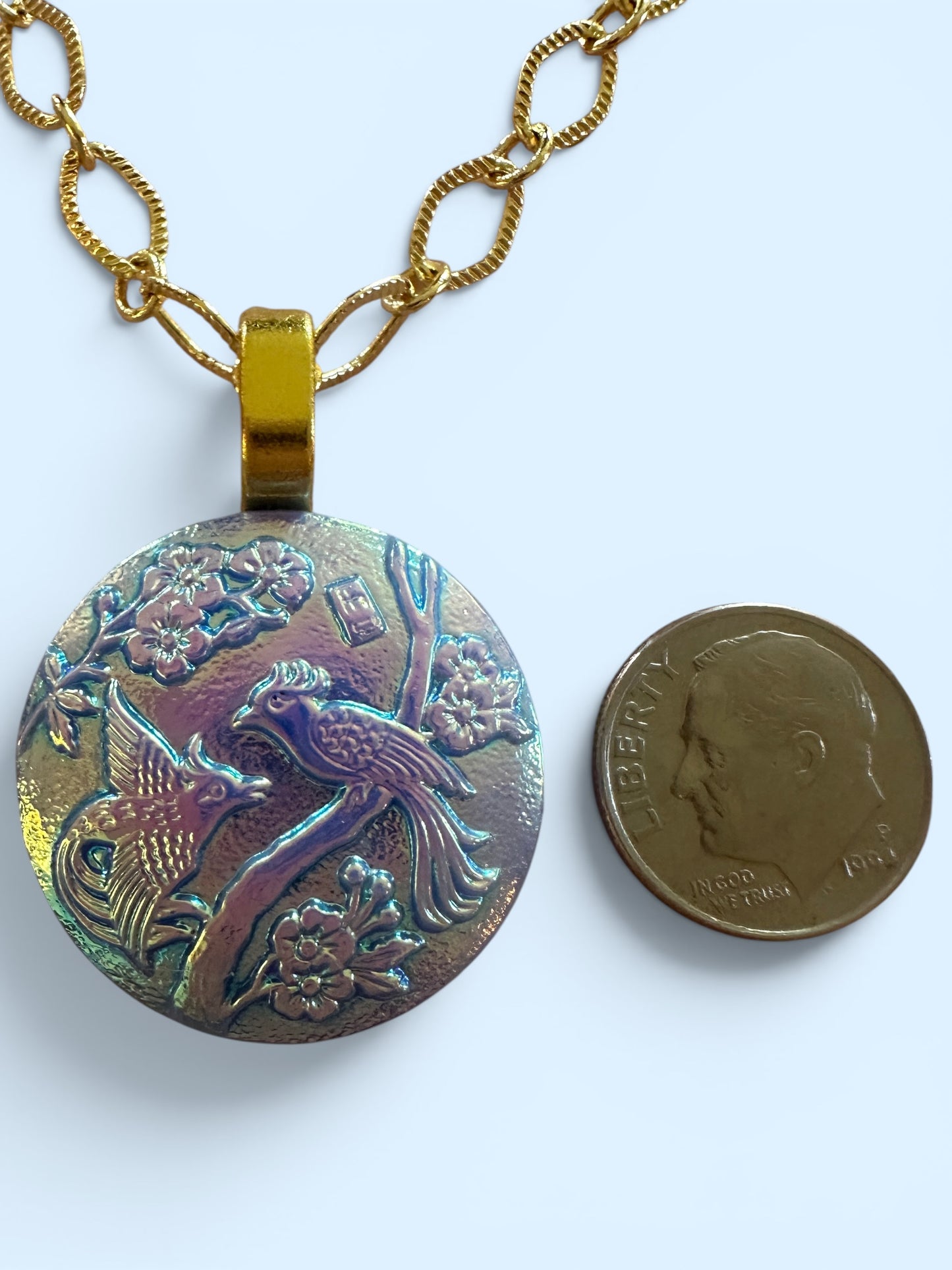 "Birds of Paradise" - Pale Blue Czech Glass Button Necklace
