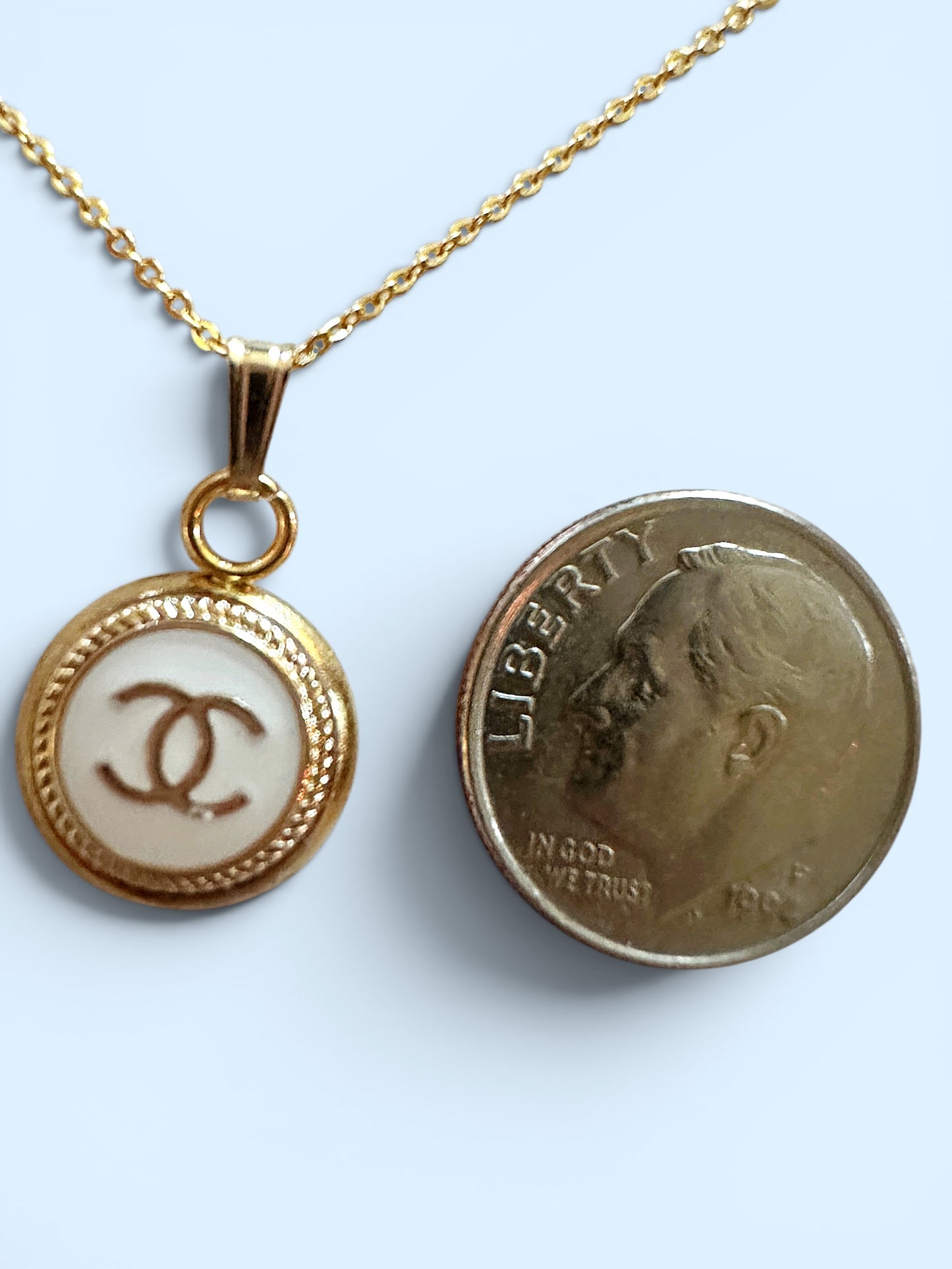 Vintage Designer Up-Cycled White and Gold Chanel Button Necklace