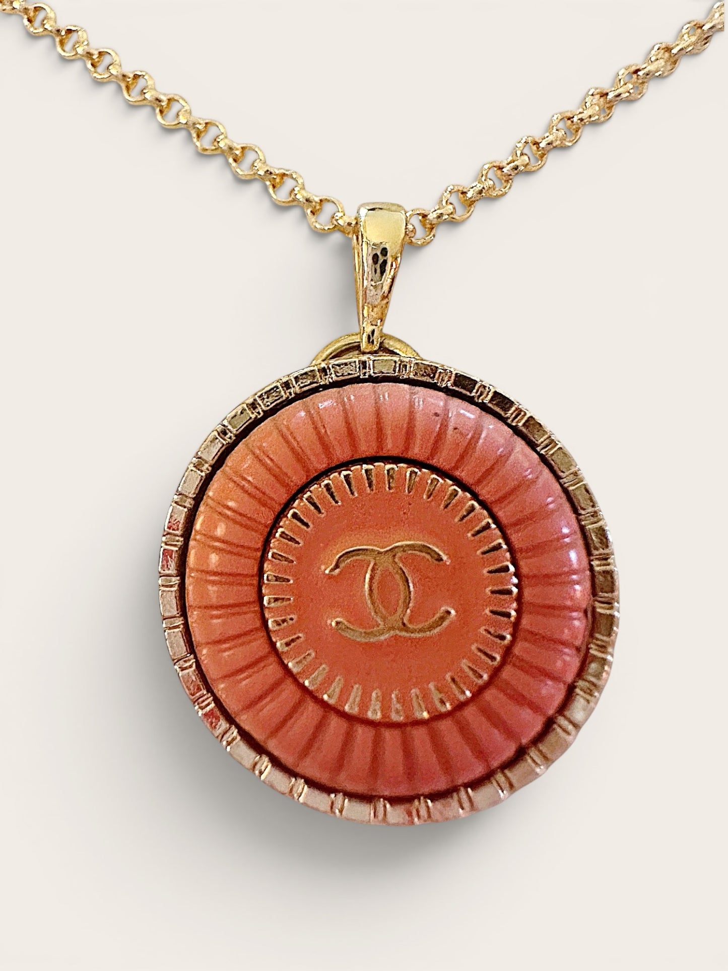 Chanel Salmon Pink Button Pendant (with or without chain)