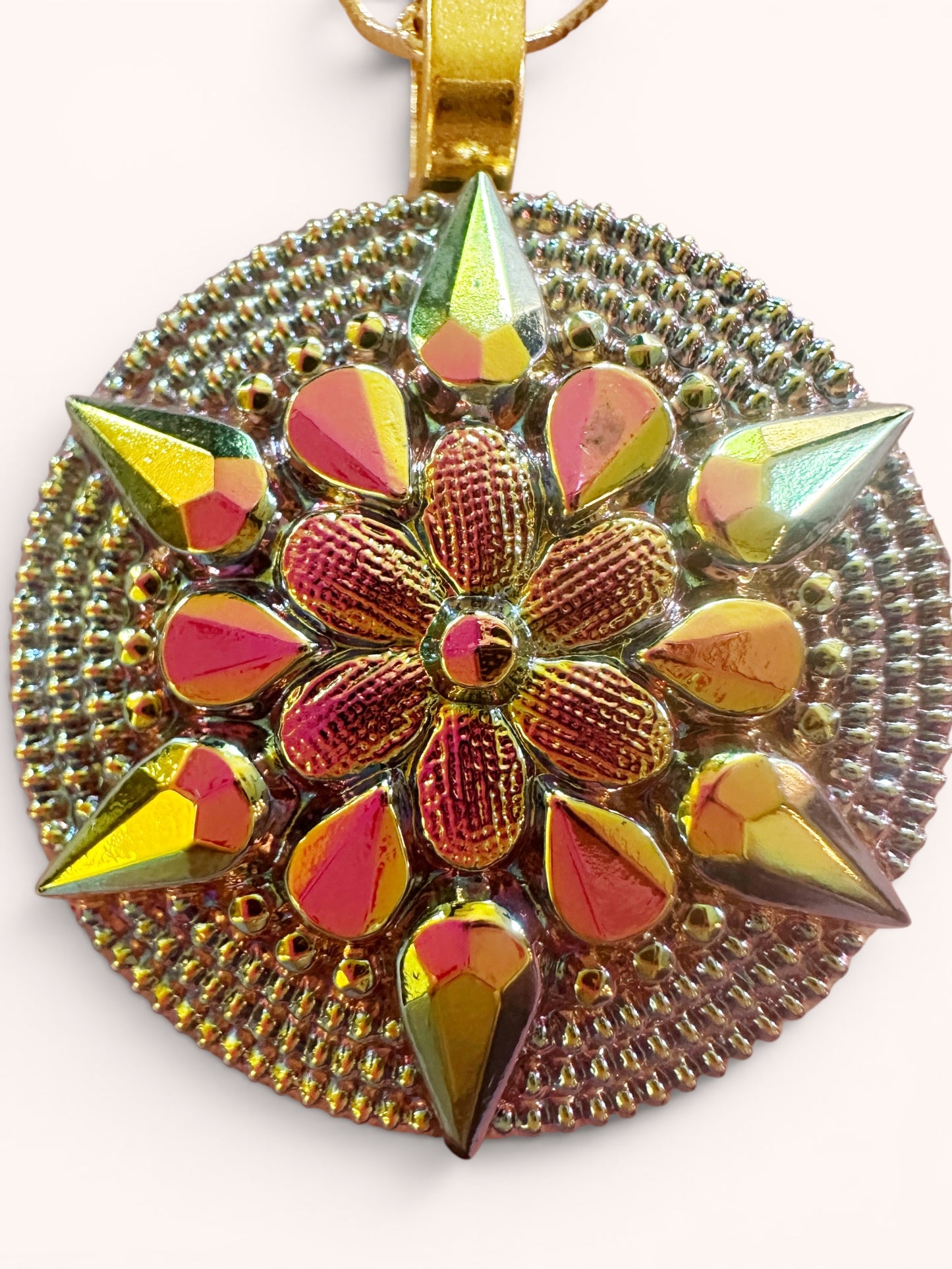 Iridescent "North Star" Czech Glass Button Necklace