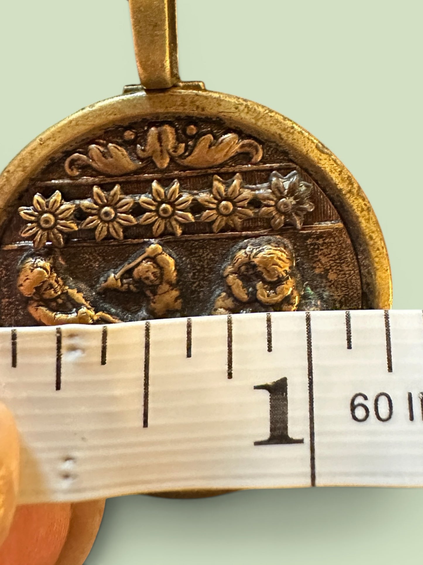 "Boys in a Boat" Pendulum Picture Button Necklace - Victorian Era