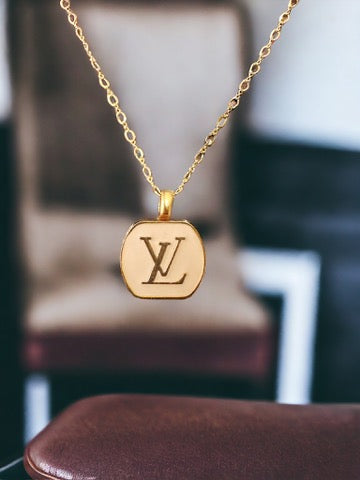Luxury Designer Button Necklace w Gold Filled Chain