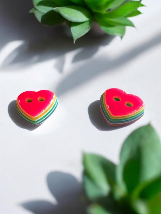 3D Rainbow Heart Button Earrings - $8 each or 3 for $20
