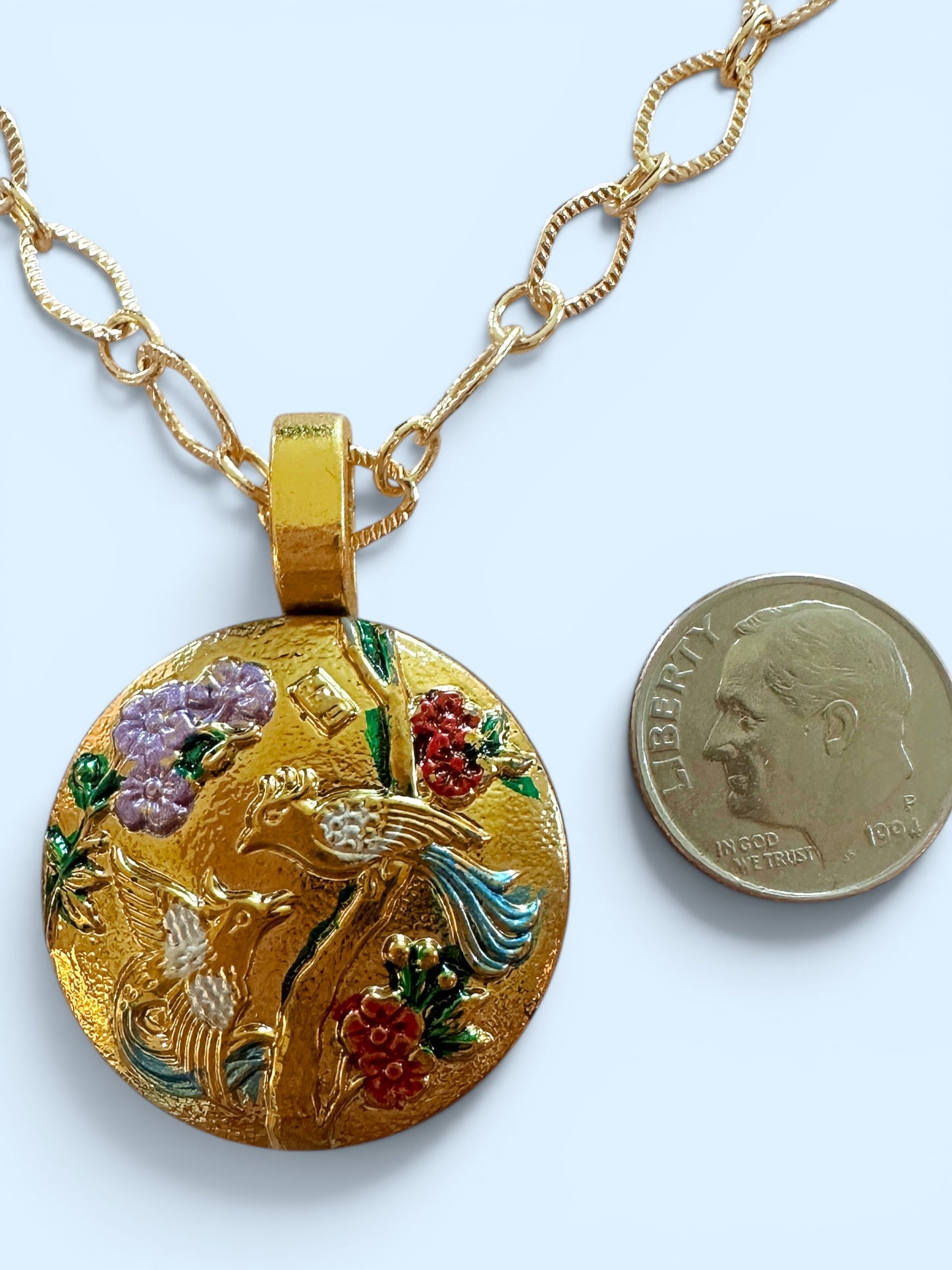 "Birds of Paradise" - Gold Czech Glass Button Necklace