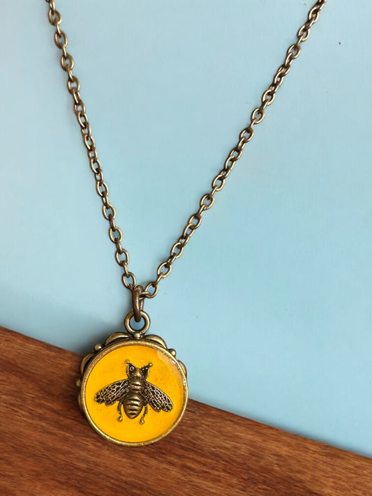 Yellow Gucci Bee Button Necklace