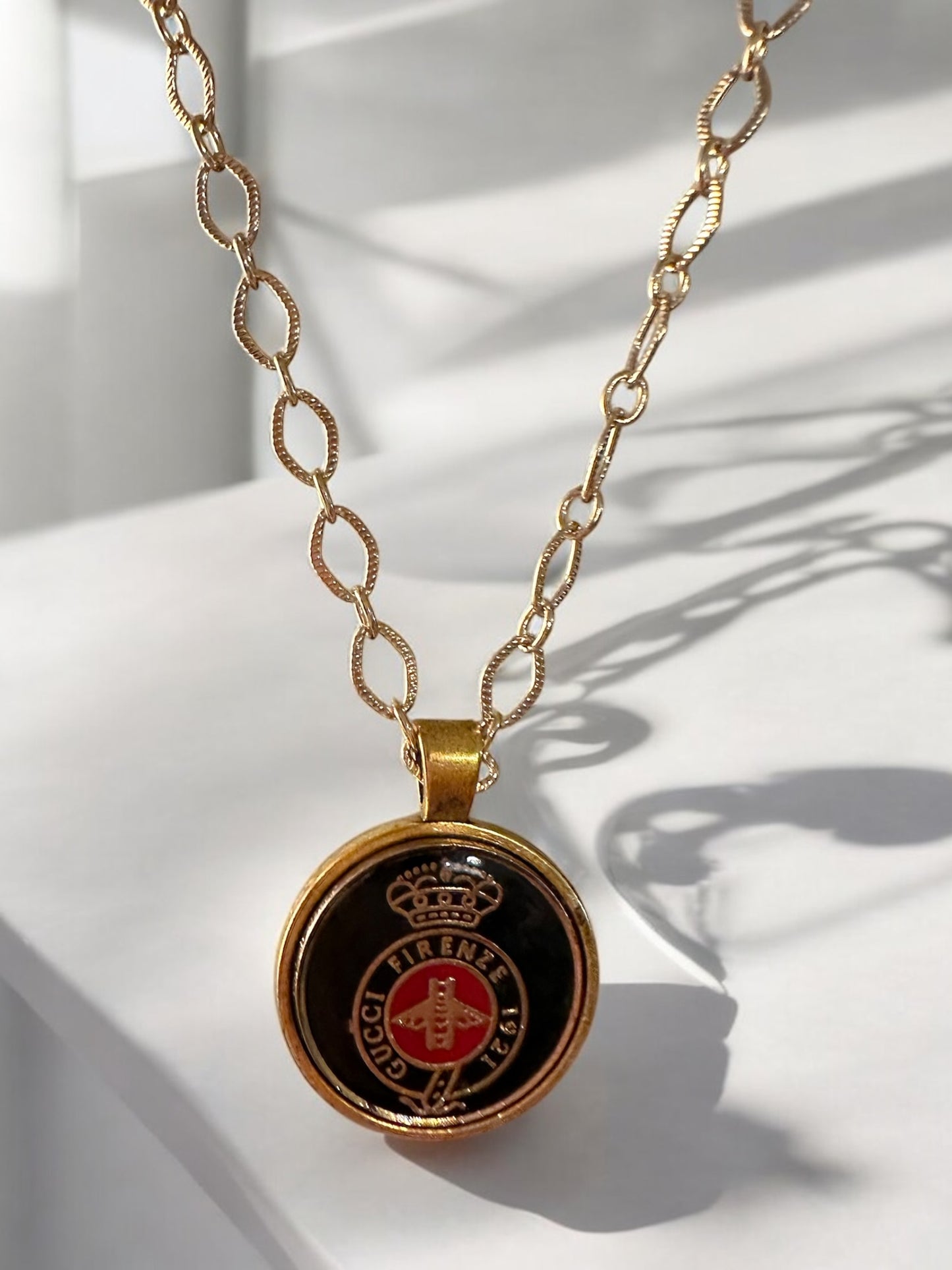 Vintage Designer Black and Red Gucci Button Necklace