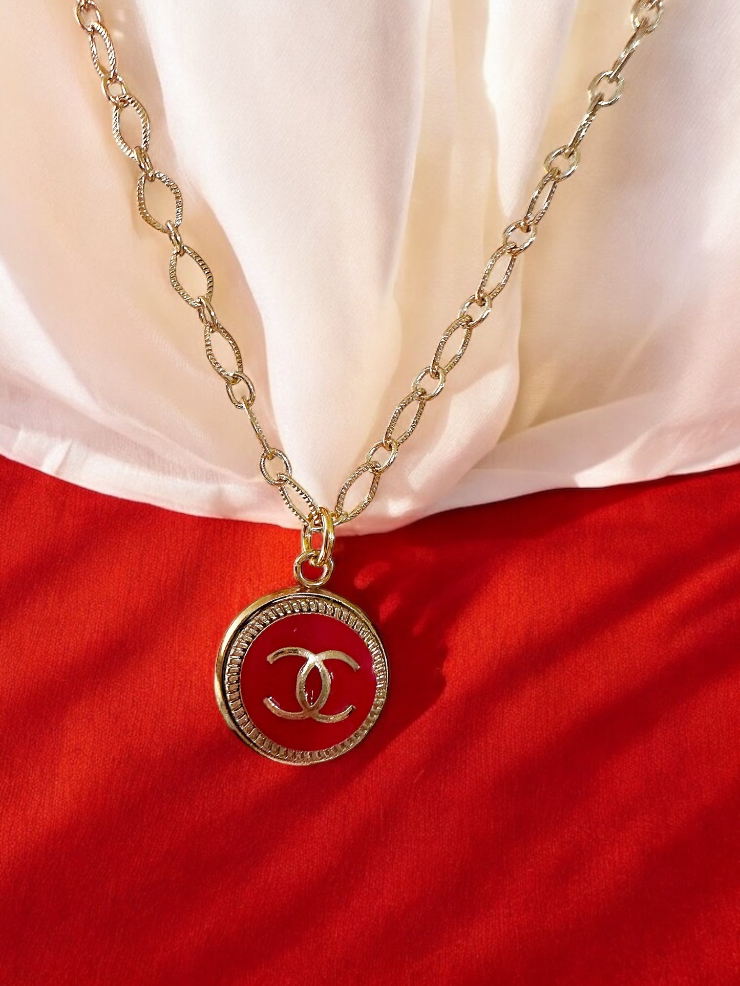 Vintage Designer Up-Cycled Red Button Necklace
