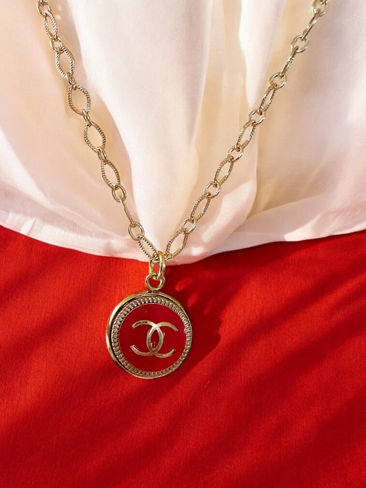 Vintage Designer Up-Cycled Red Button Necklace