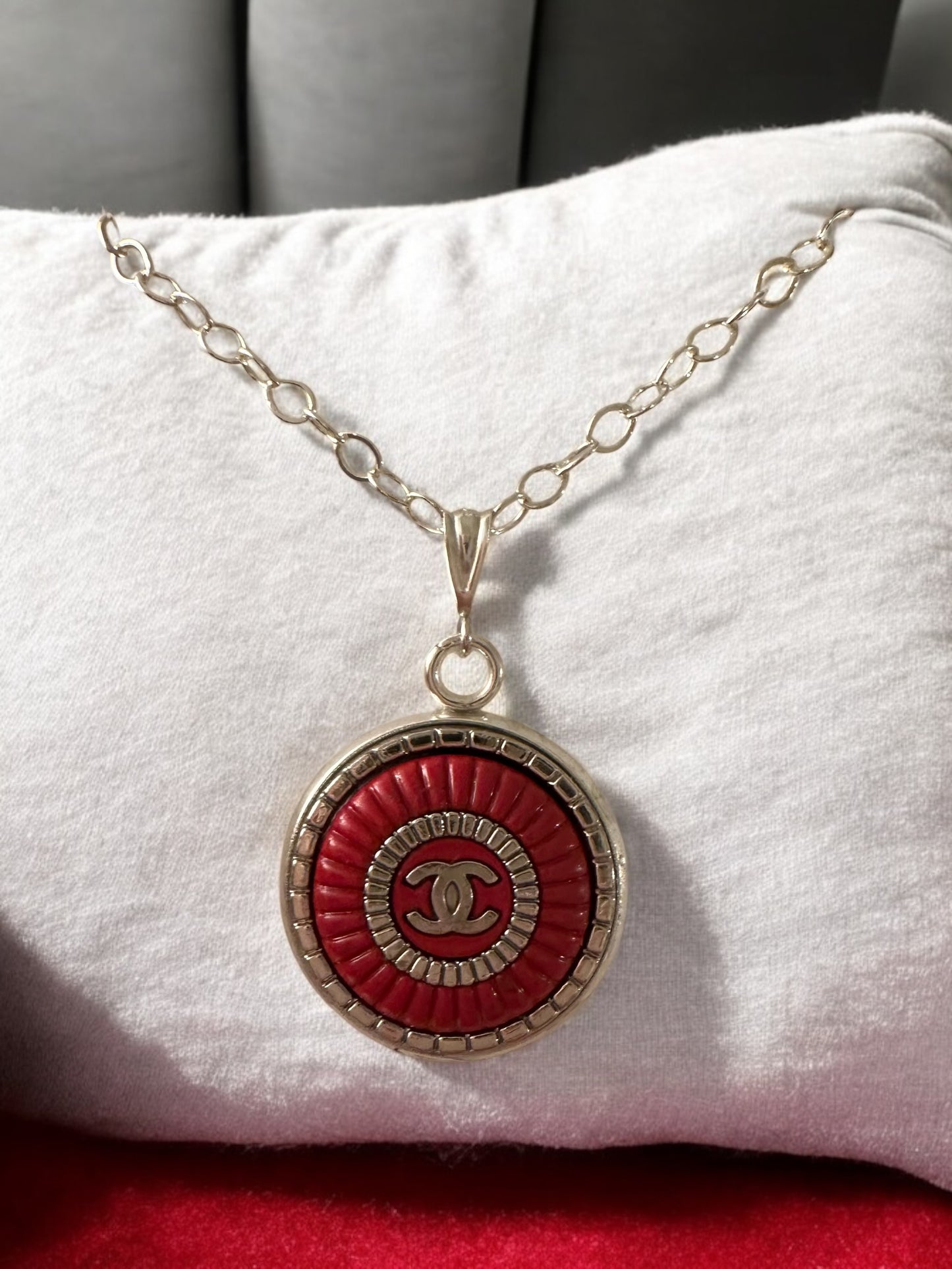 Vintage Designer Up-Cycled Red Button Necklace