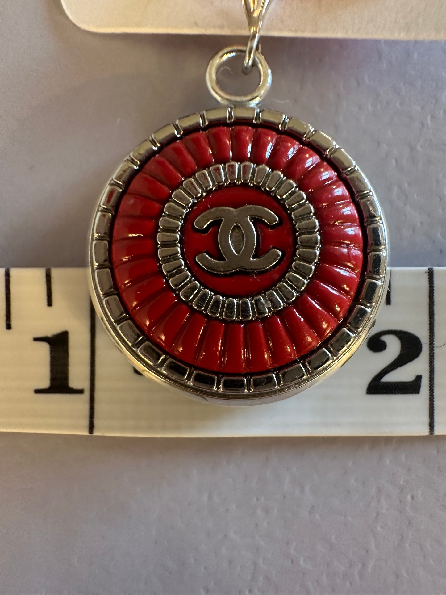 Chanel Red & Silver Button Pendant with Red Rosary Chain
