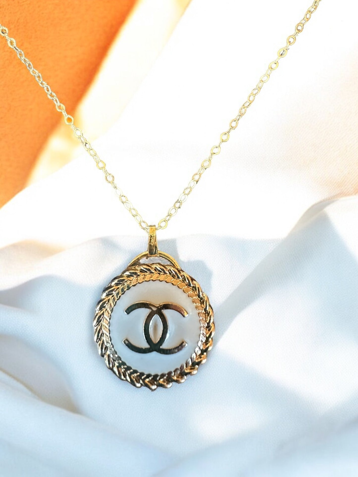 Vintage Designer Up-Cycled White and Gold Button Necklace