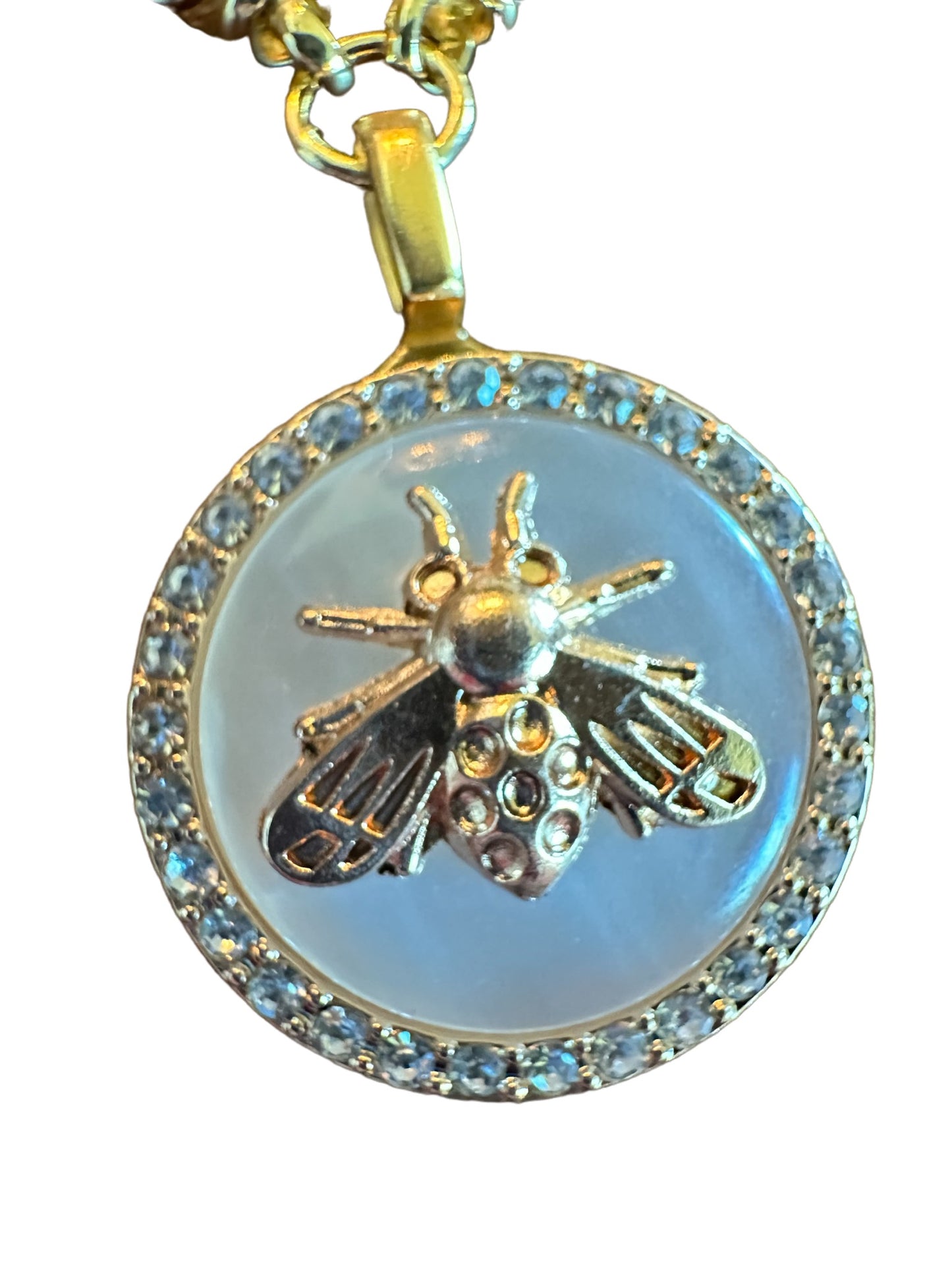 White Luminescent Gucci Bee Button Necklace