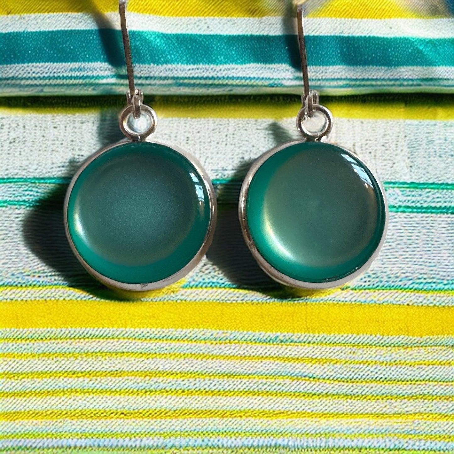 Aqua Up-cycled Frenchback Button Statement Earrings