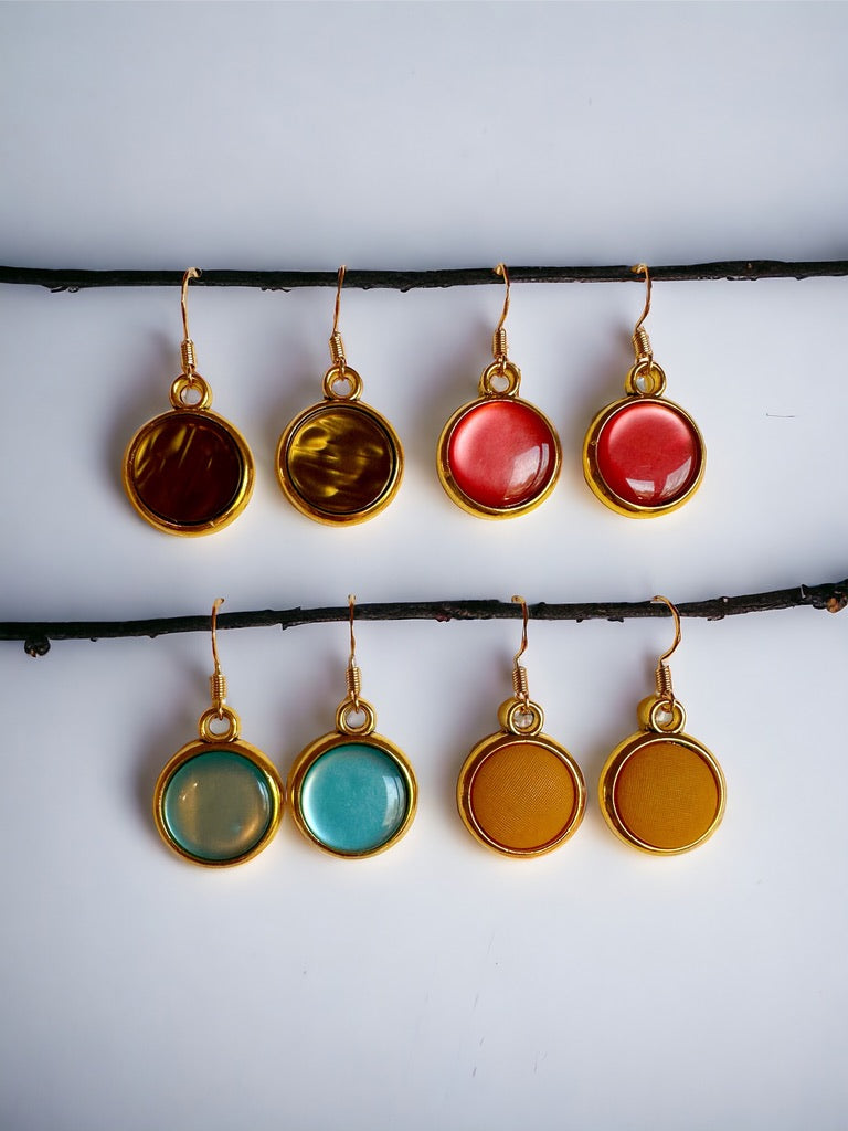 Bold and Minimalistic Up-cycled Button Drop Earrings MULTIPLE COLORS