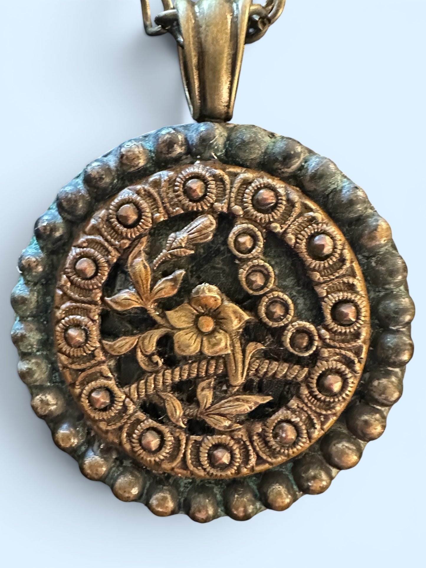 Floral Picture Button Necklace - Victorian Era