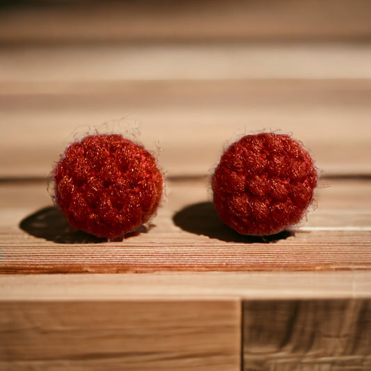 Rust Patterned Fuzzy Fun Vintage Couch Button Earrings