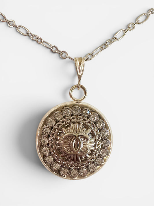 Chanel Rhinestone Silver Button Pendant (with or without chain)