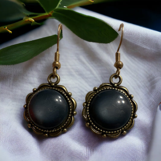 Deep Blue/Gray/Green Handcrafted, Bronzed Vintage Button Earrings