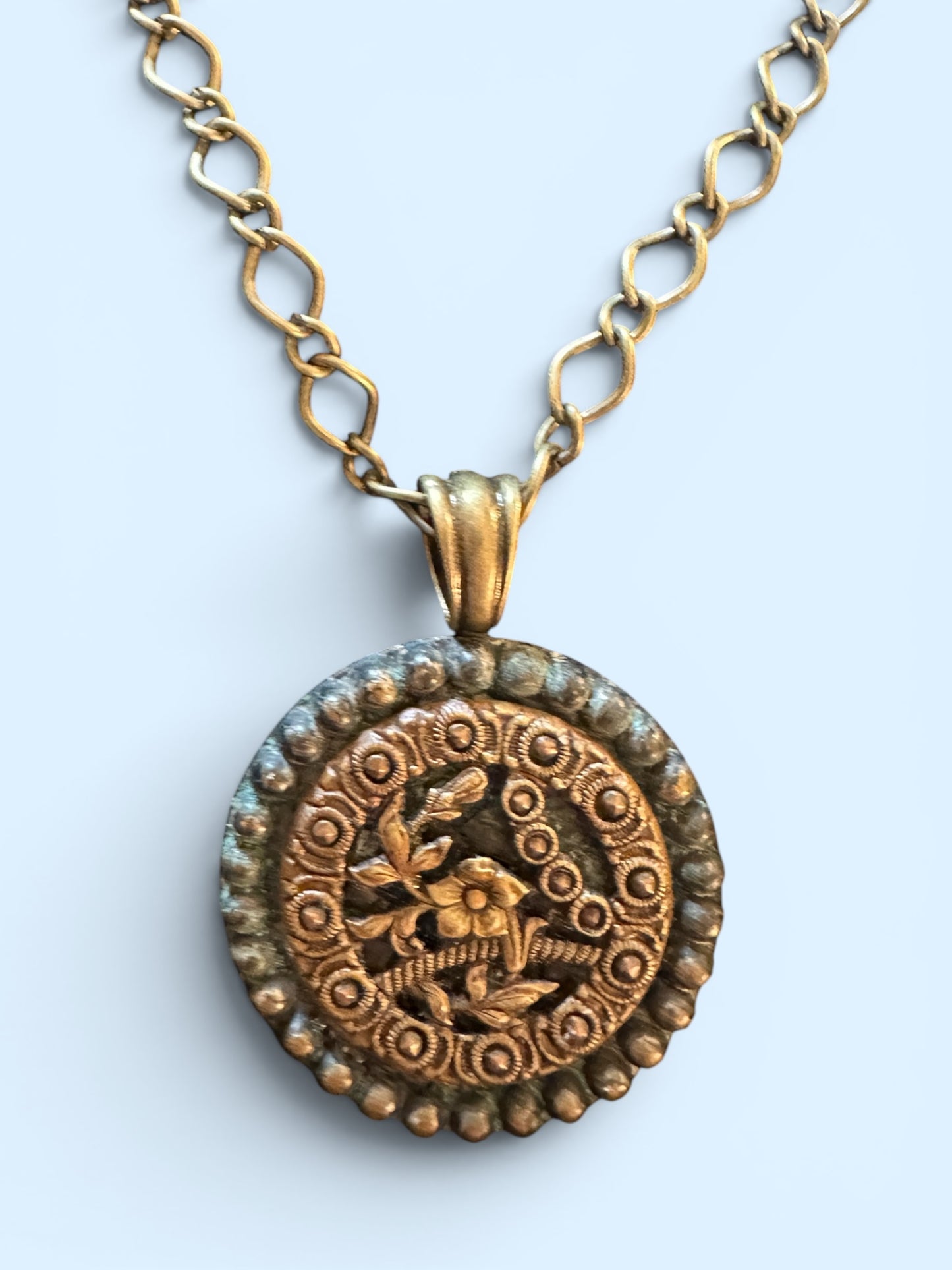 Floral Picture Button Necklace - Victorian Era