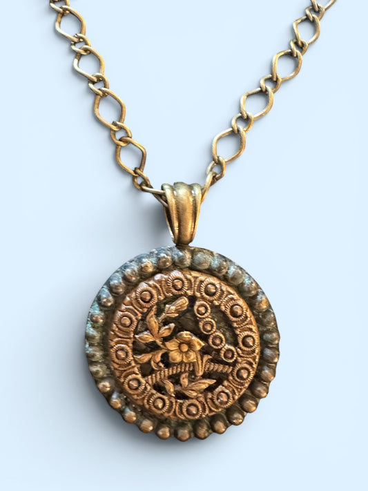 Floral Picture Button Necklace - Victorian Era