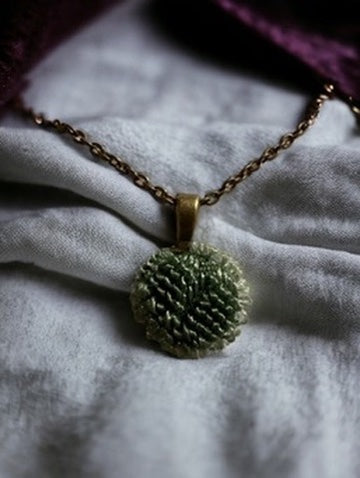 Green Fuzzy Fun Vintage Couch Button Necklaces