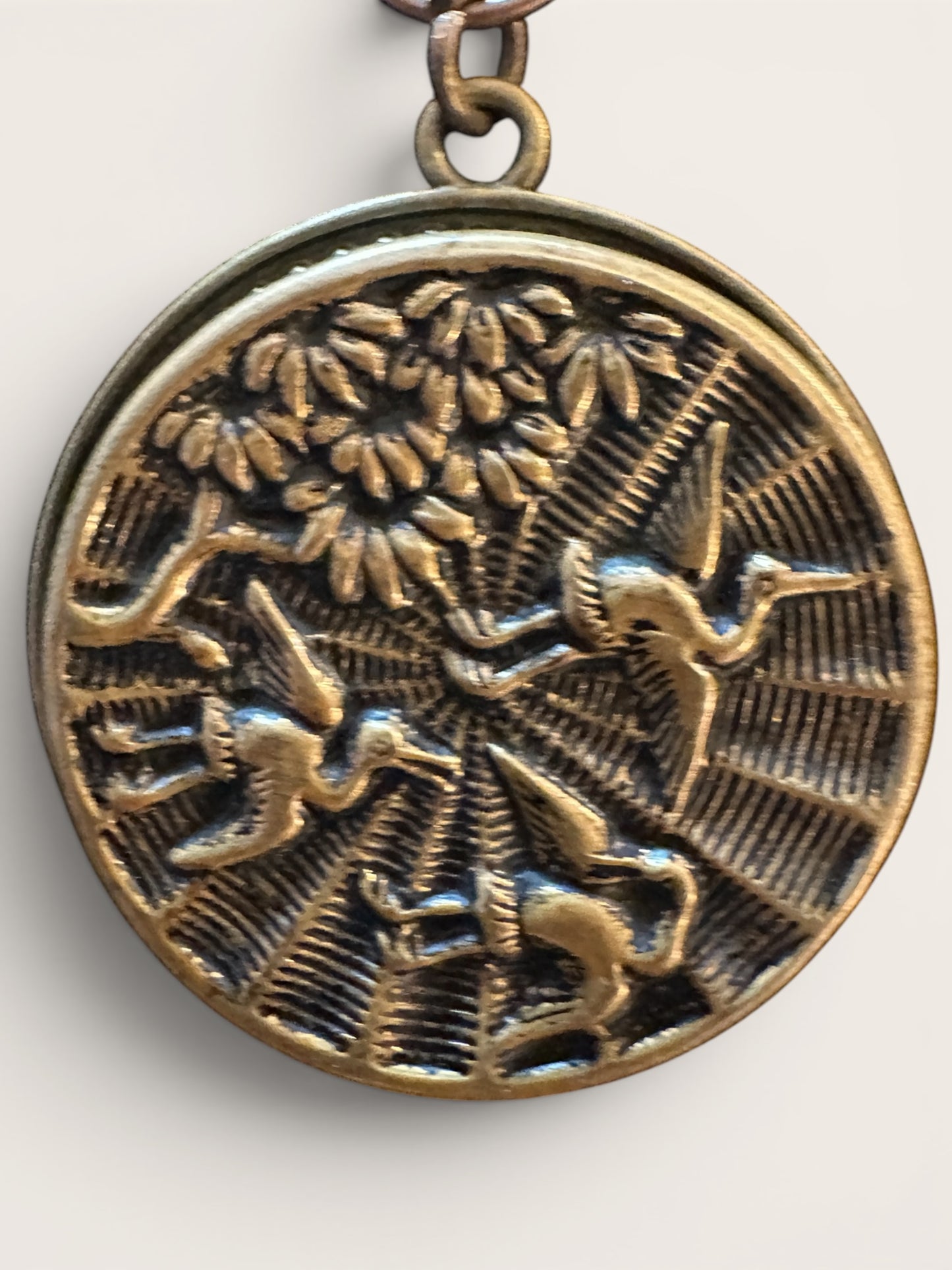 "Cranes in Flight" Victorian Era - Story Button Necklace