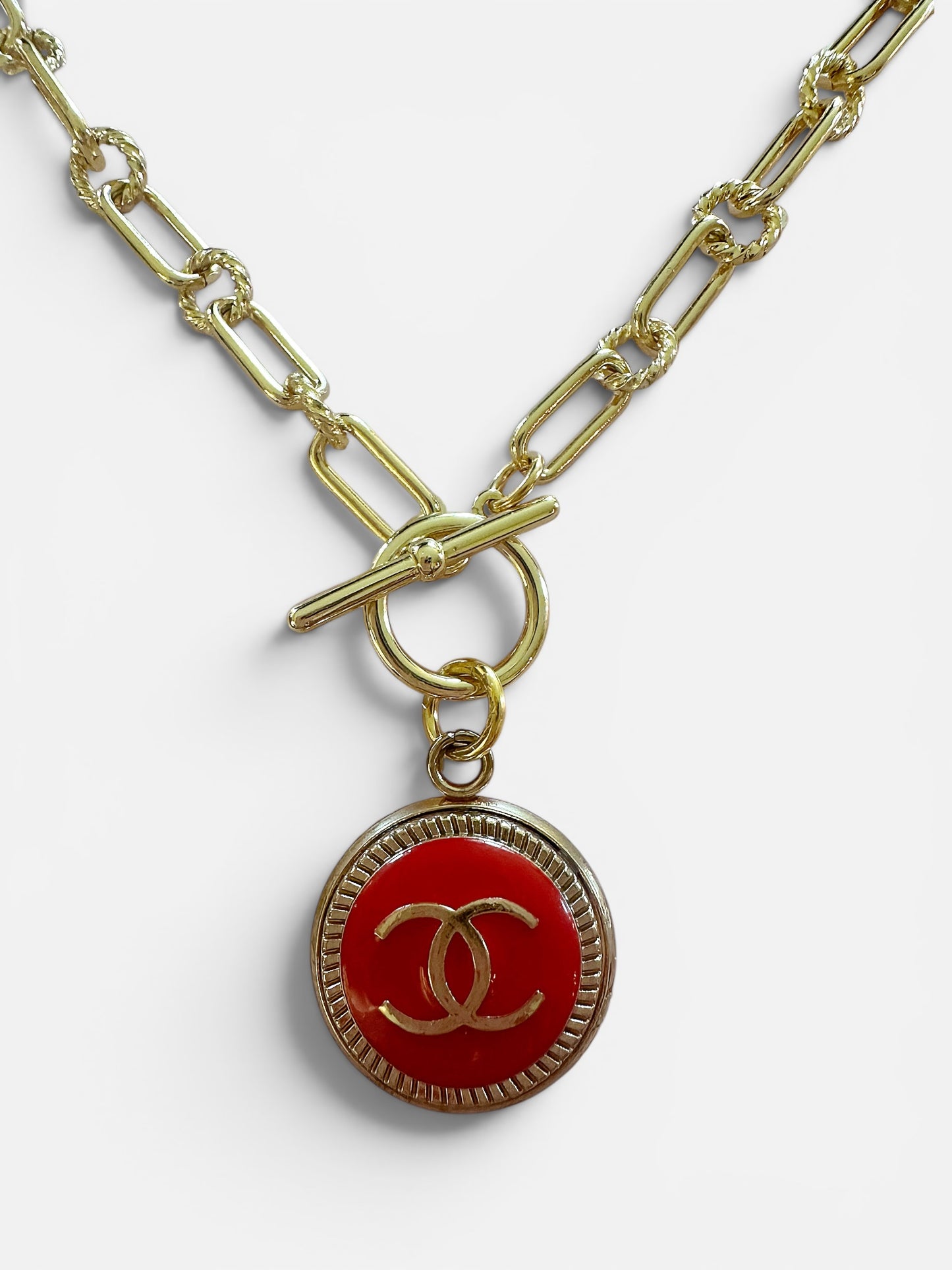 Chanel Classic Red & Gold Button Necklace