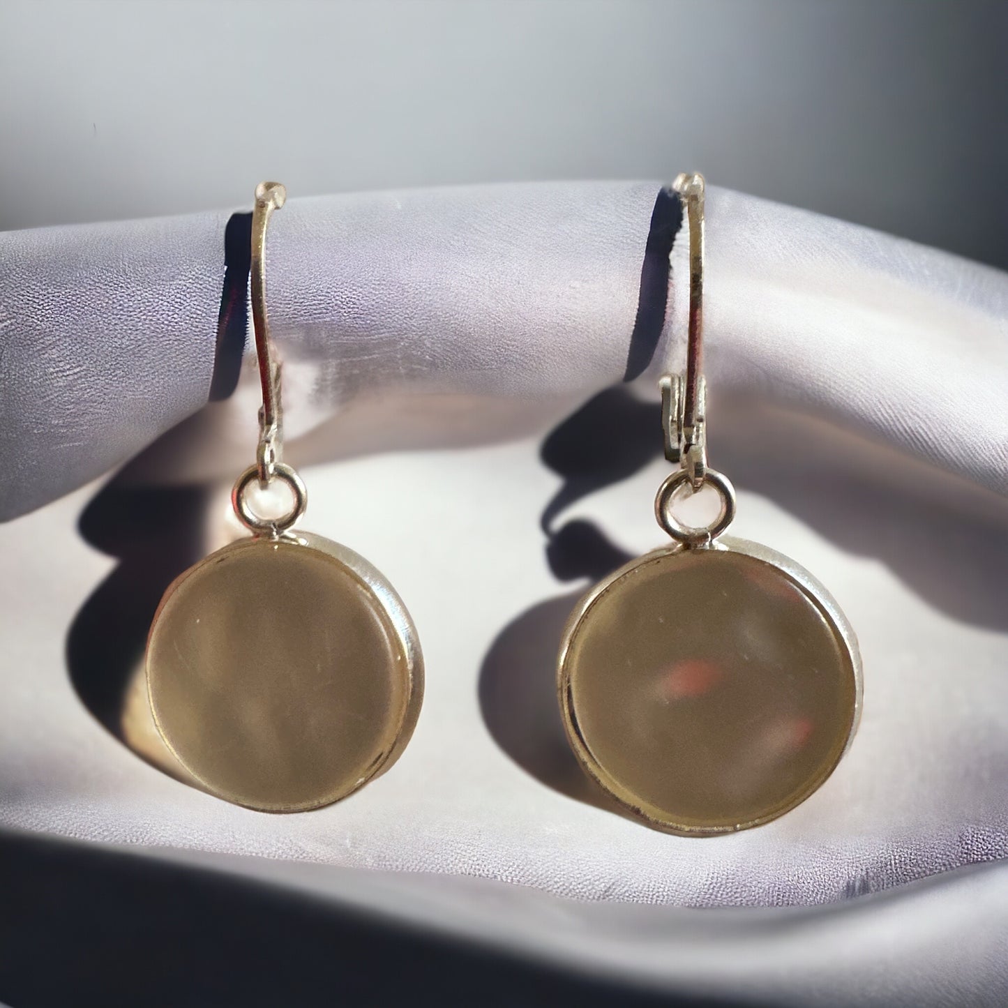 Clouded Ivory Up-cycled Frenchback Button Statement Earrings