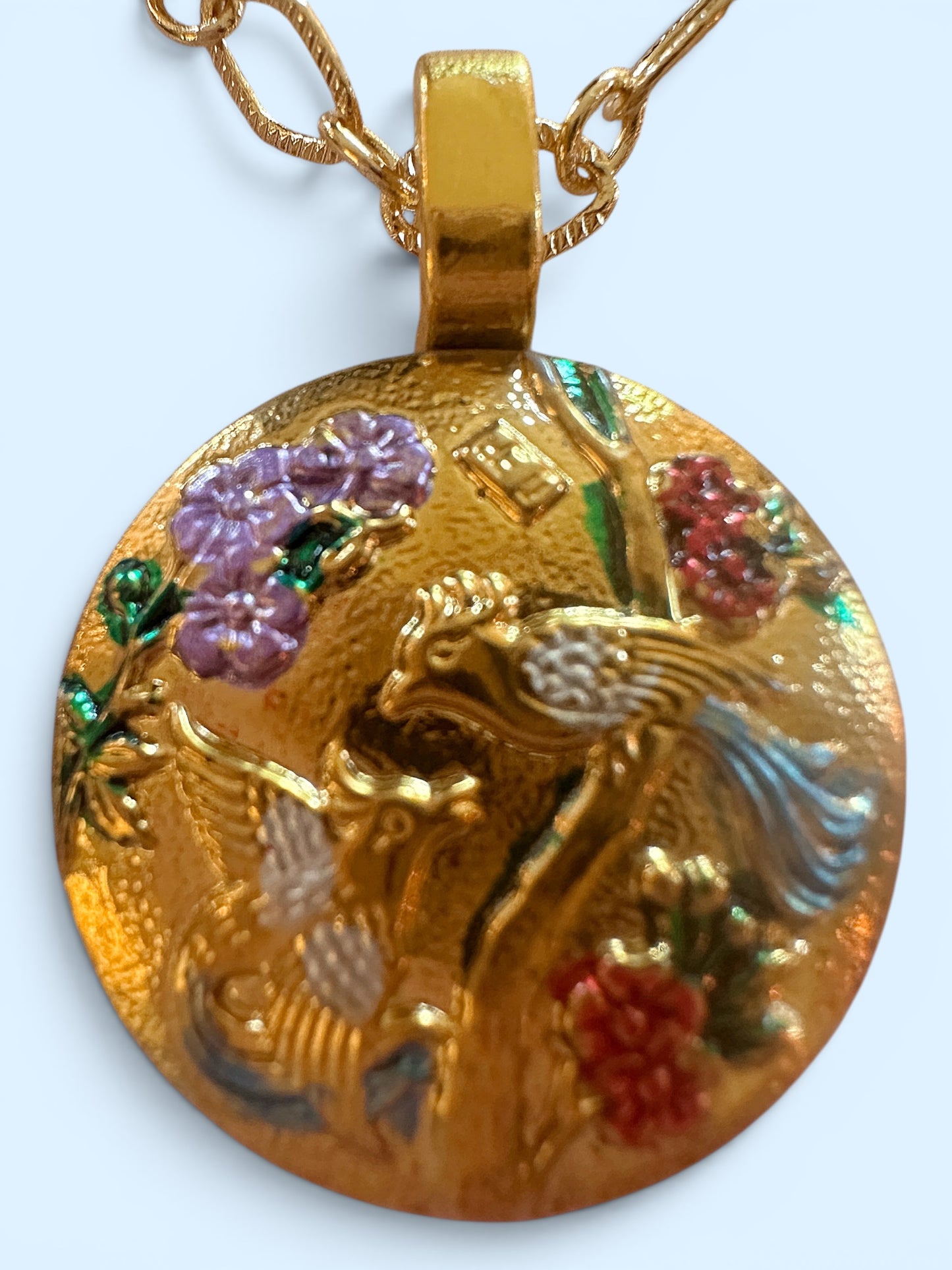 "Birds of Paradise" - Gold Czech Glass Button Necklace