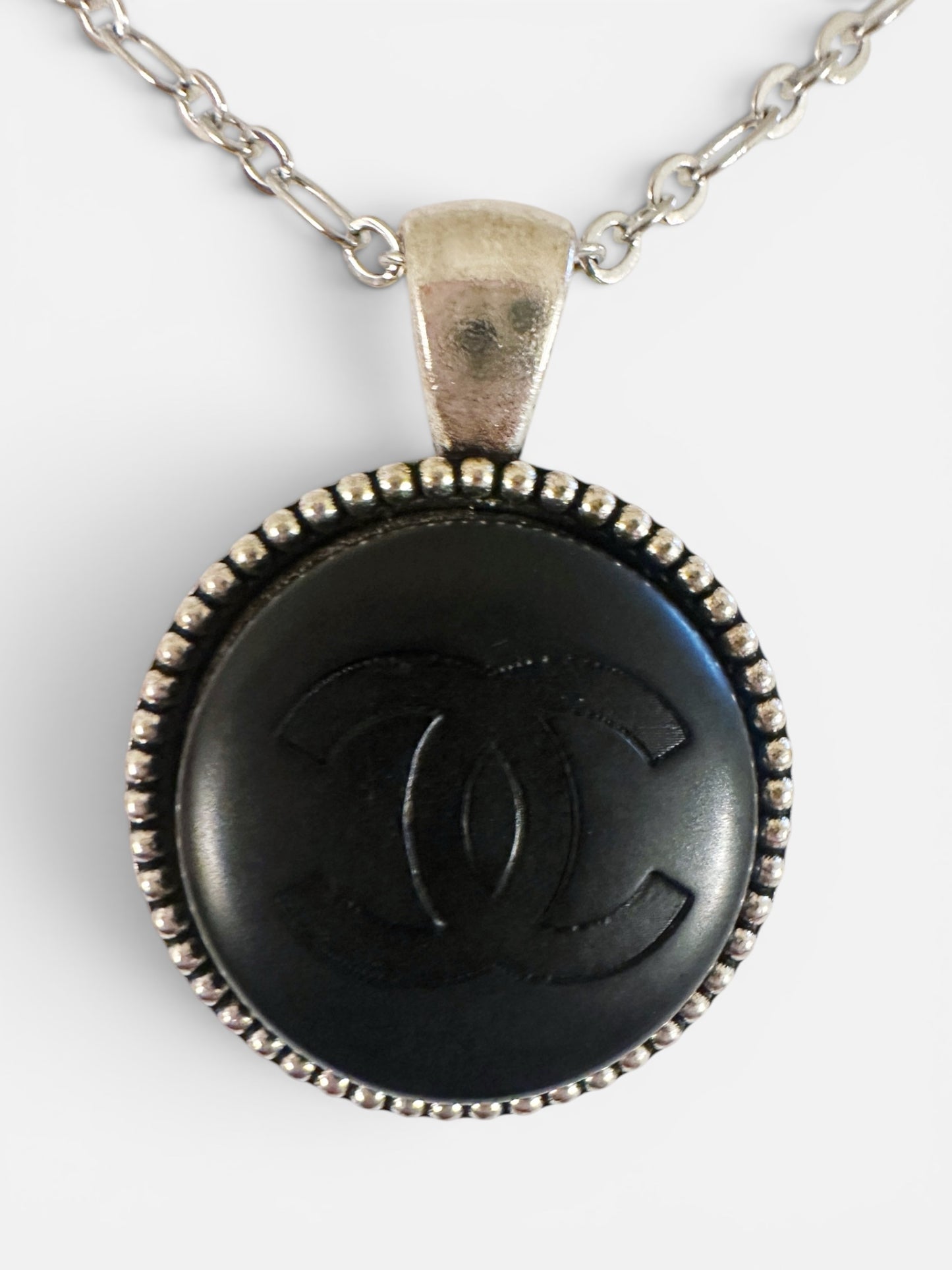 CLEARANCE: Chanel Black & Silver Bead Button Pendant (with or without chain)