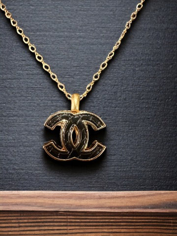 Luxury Designer Button Necklace w Gold Filled Chain