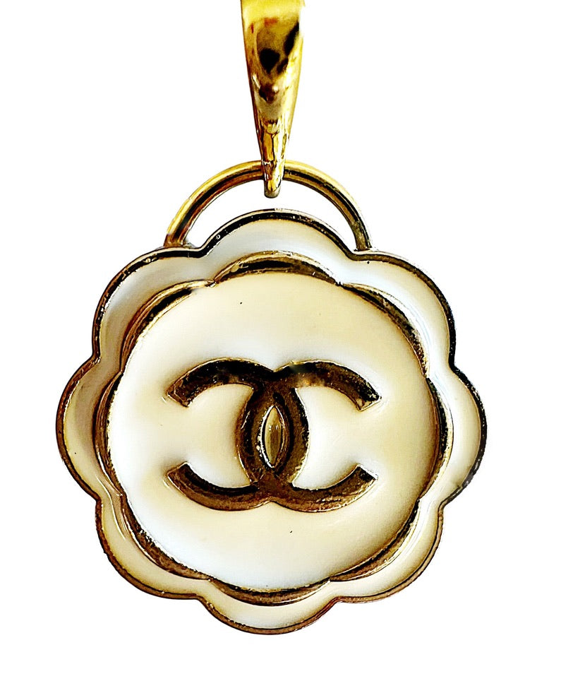 Chanel White & Gold Button Pendant (with or without chain)