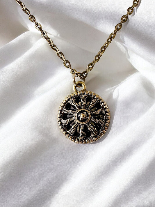 Victorian Era - Perfume Button Necklace, Sun Design