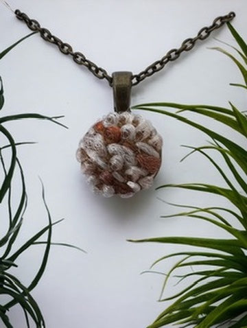 Cream and Brown Fuzzy Fun Vintage Couch Button Necklaces