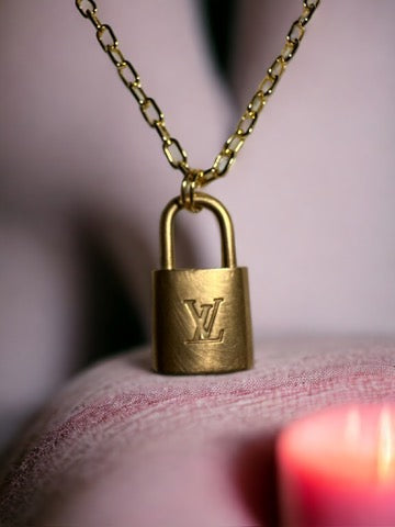 Luxury Designer Lock Necklace. Gold Filled.