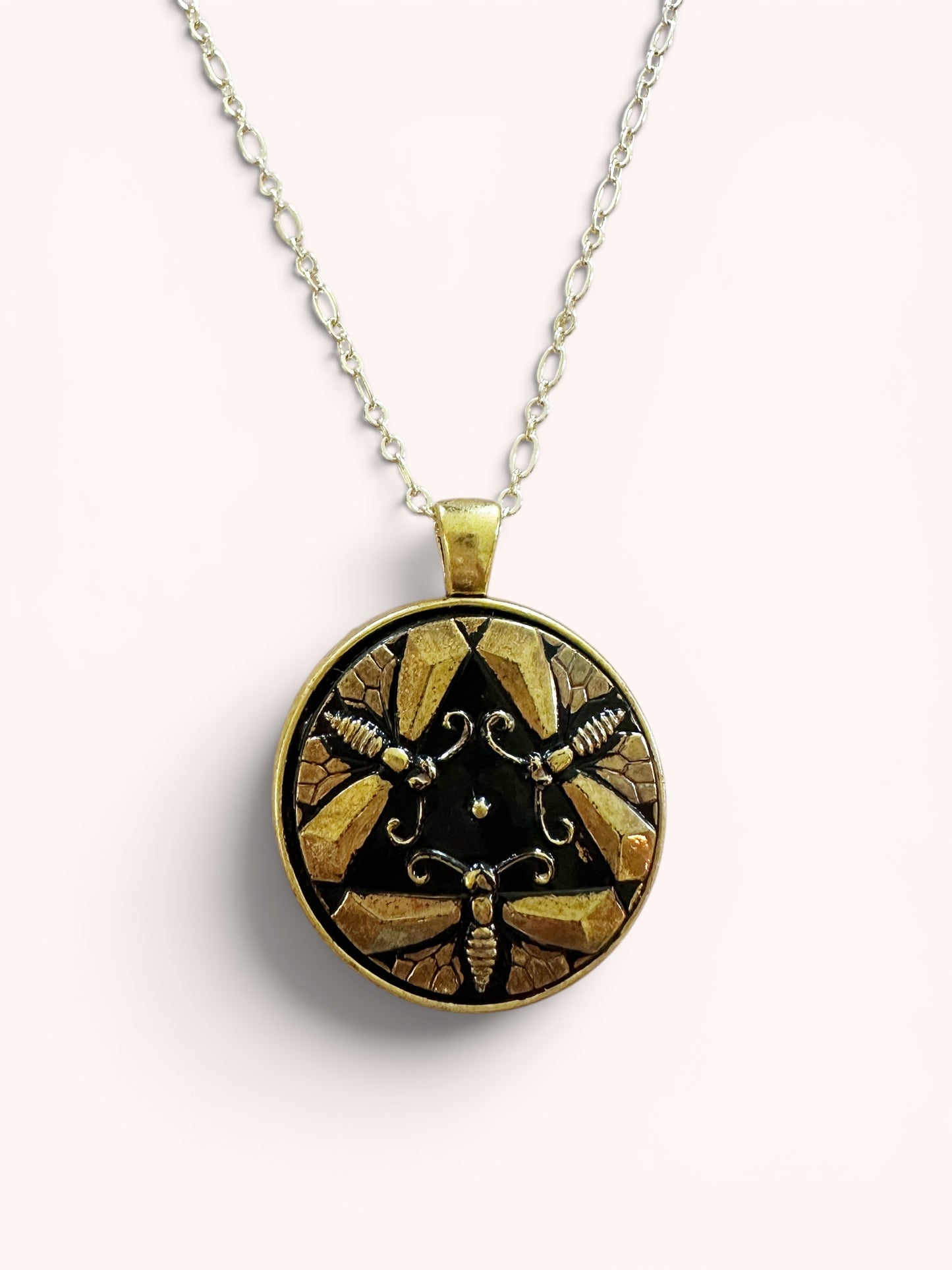 Black & Gold Czech Glass Button Necklace