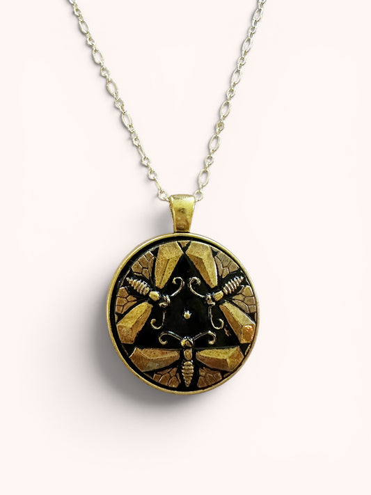 Black & Gold Czech Glass Button Necklace