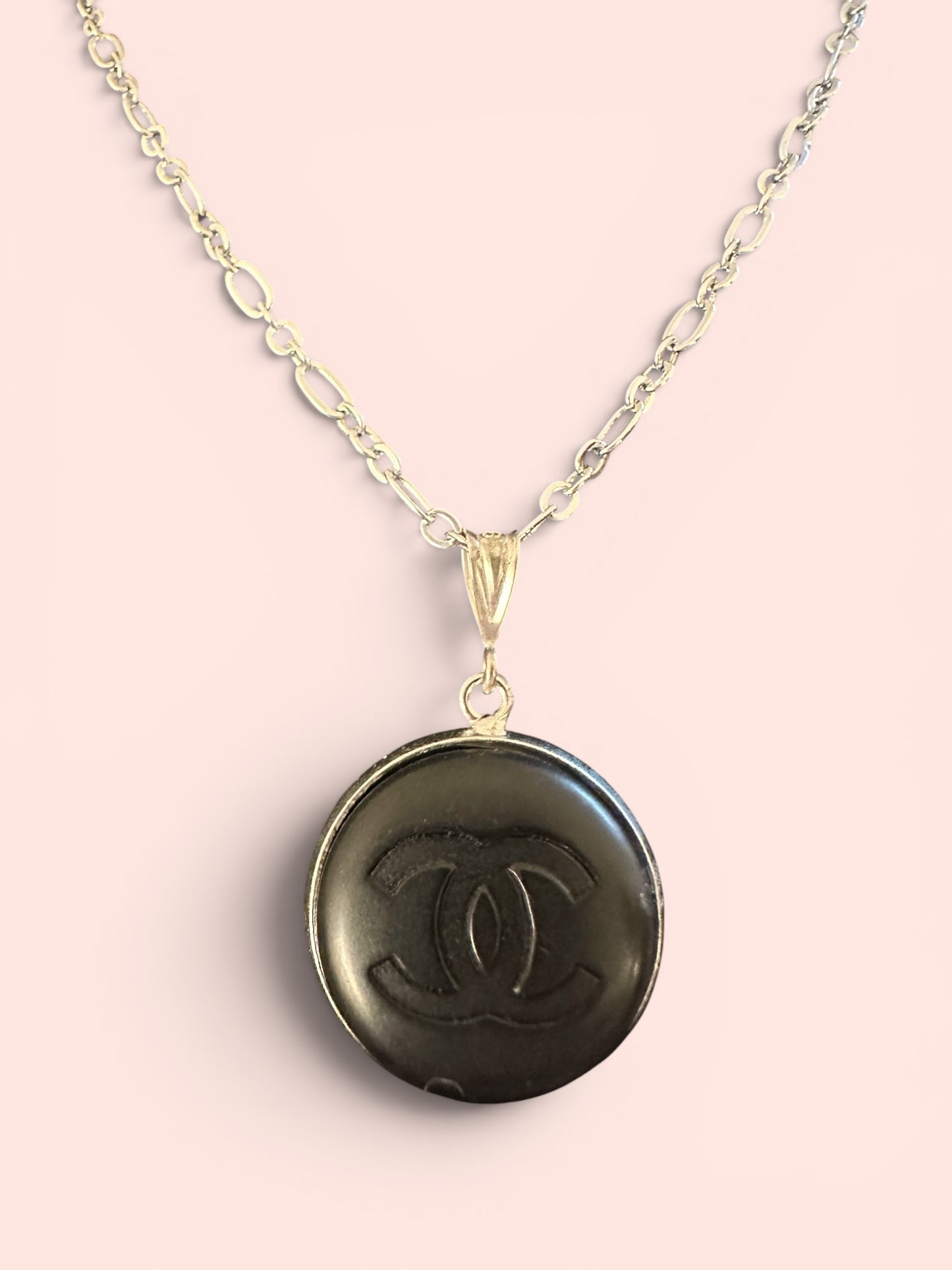Chanel Black & Silver Button Pendant (with or without chain)