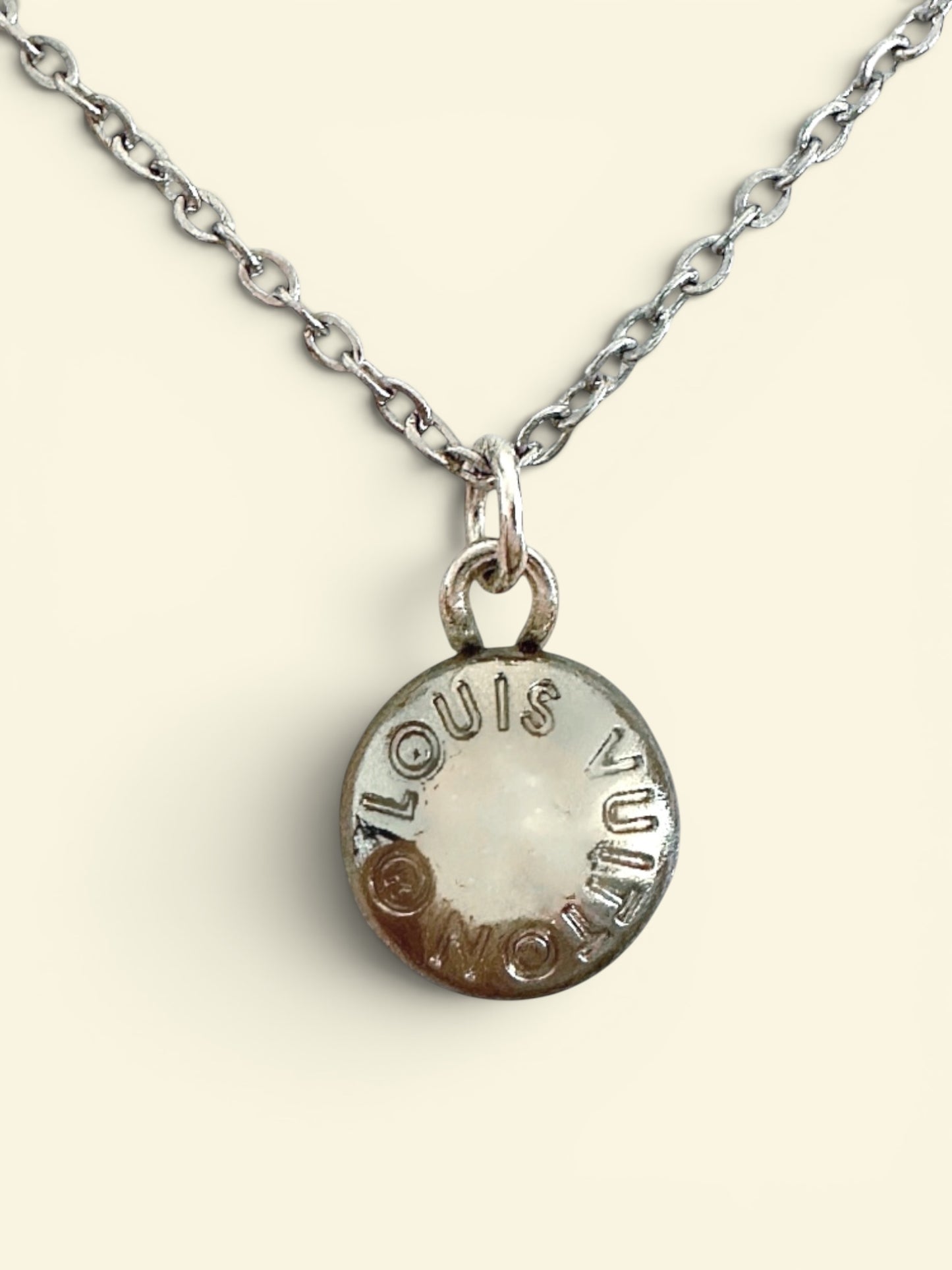 Vintage Designer Up-Cycled Louis Vuitton Silver Button Necklace
