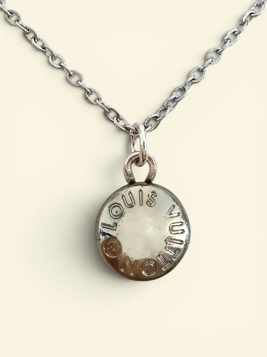 Vintage Designer Up-Cycled Louis Vuitton Silver Button Necklace