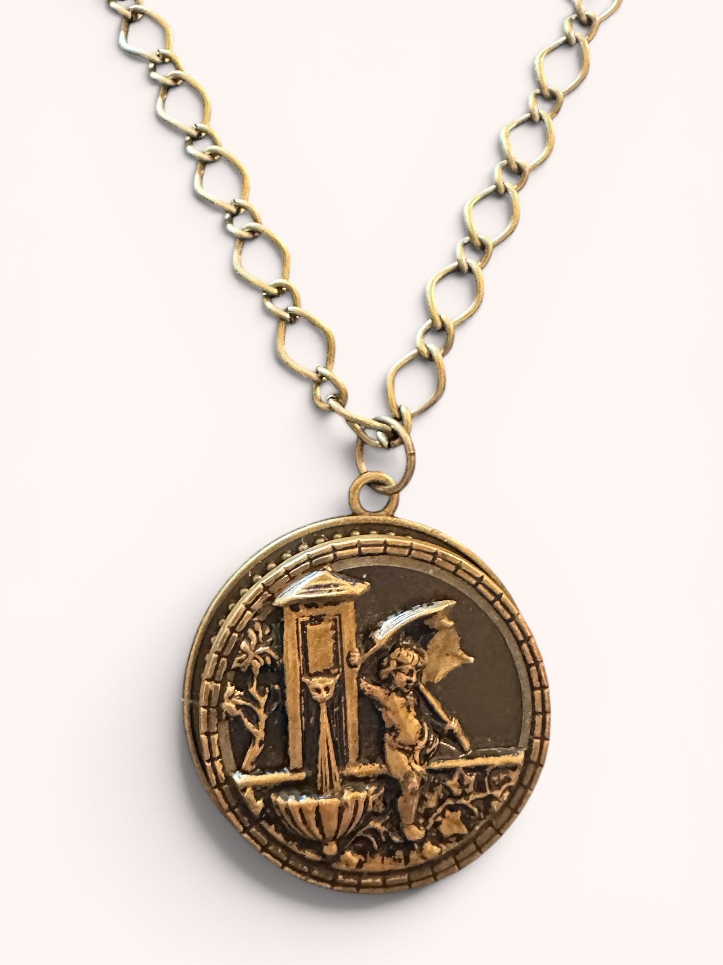 "Cupid at the Fountain" Victorian Era - Italian Story button necklace