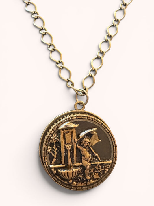 "Cupid at the Fountain" Victorian Era - Italian Story button necklace