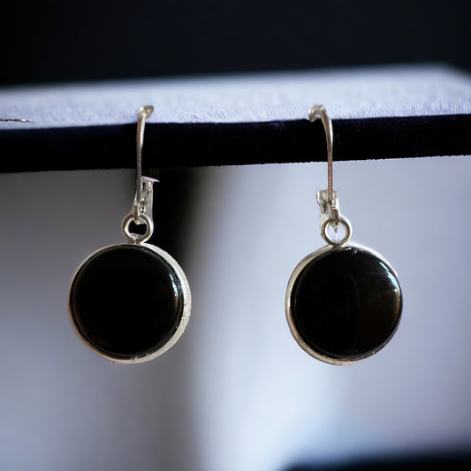 Obsidian Up-cycled Frenchback Button Statement Earrings