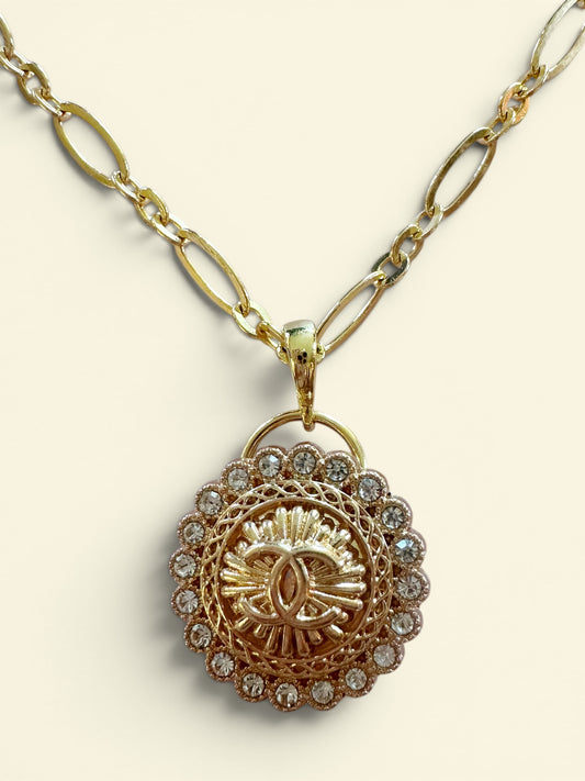 Chanel Gold Rhinestone Button Pendant - V.2 standard ring bail (with or without chain)