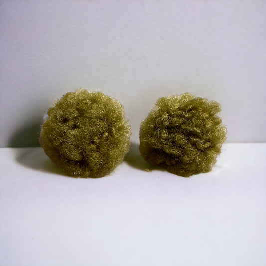 Olive Green Fuzzy Fun Vintage Couch Button Earrings