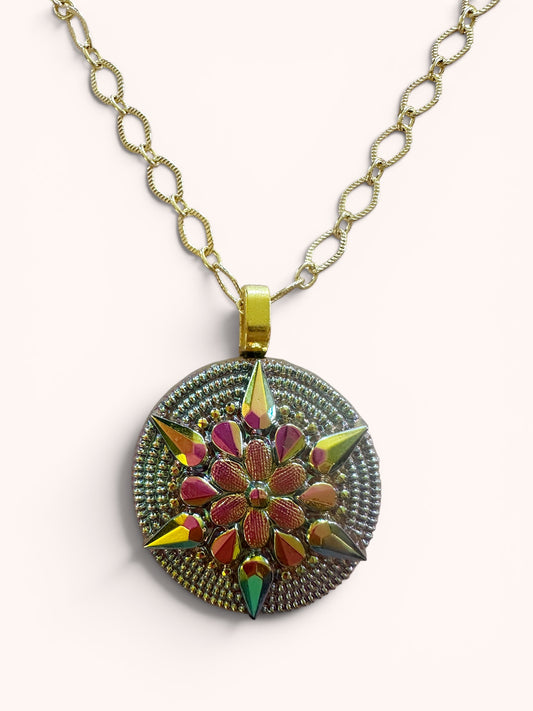 Iridescent "North Star" Czech Glass Button Necklace