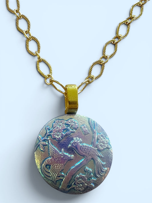 "Birds of Paradise" - Pale Blue Czech Glass Button Necklace