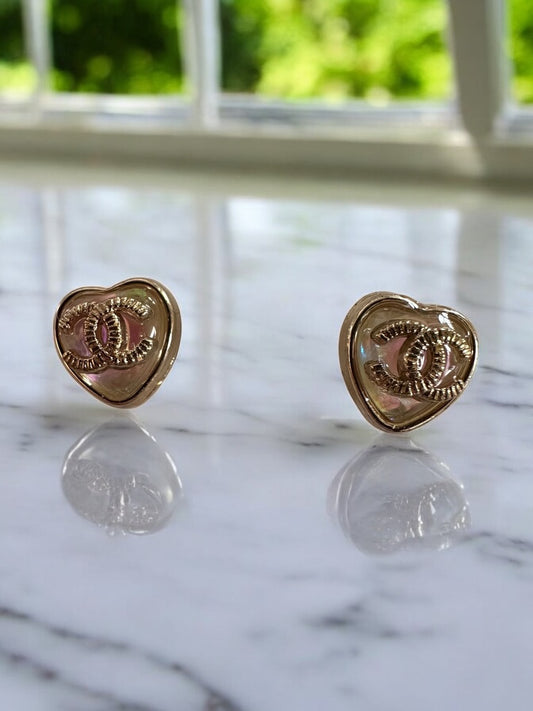 Vintage Designer Up-Cycled Iridescent Chanel Stud Button Earrings