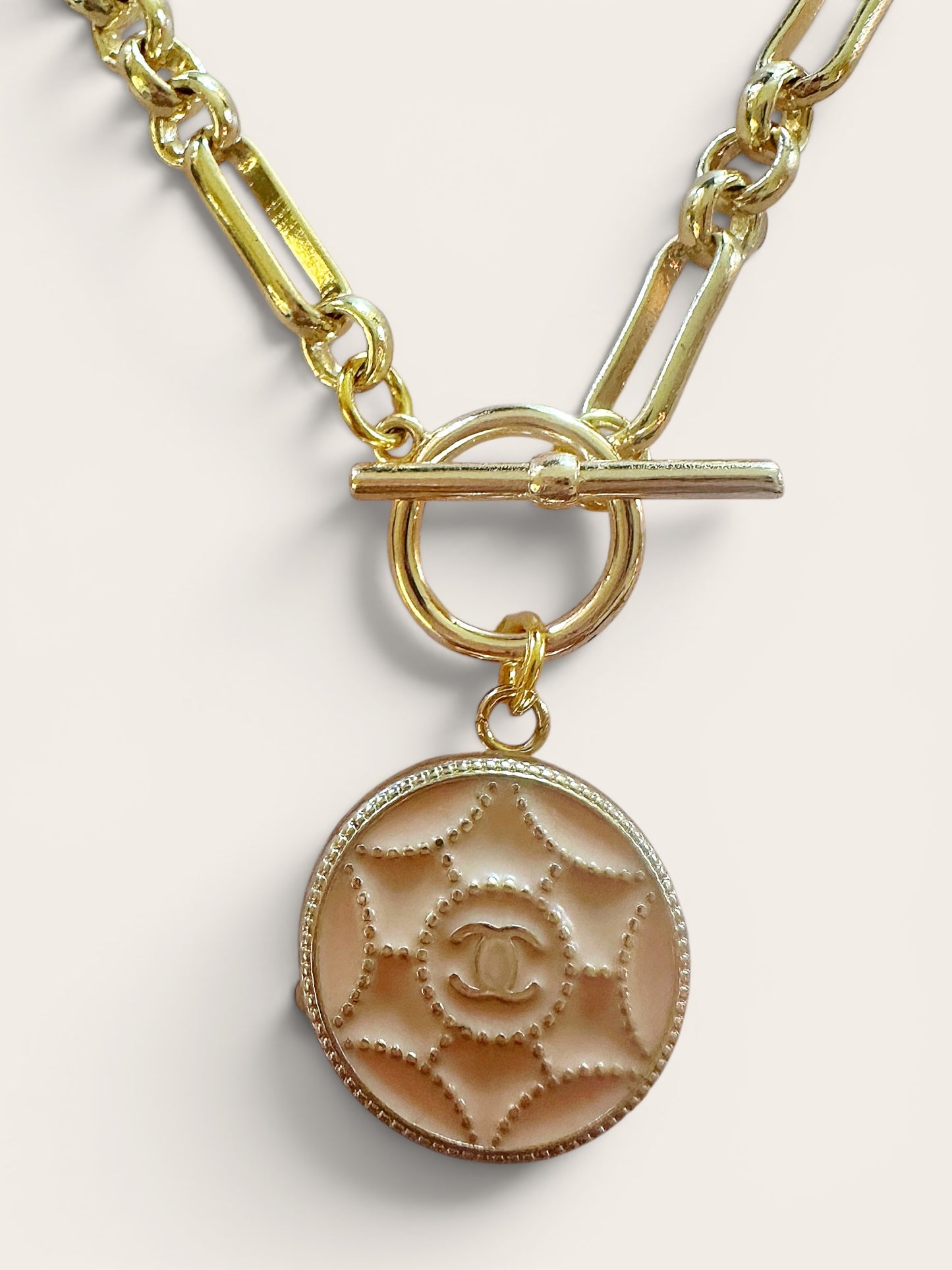Chanel Peach Pink Button Pendant