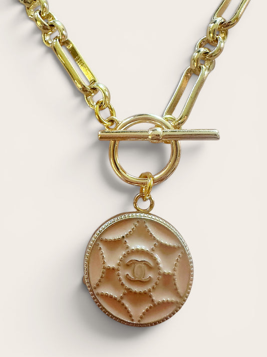 Chanel Peach Pink Button Pendant